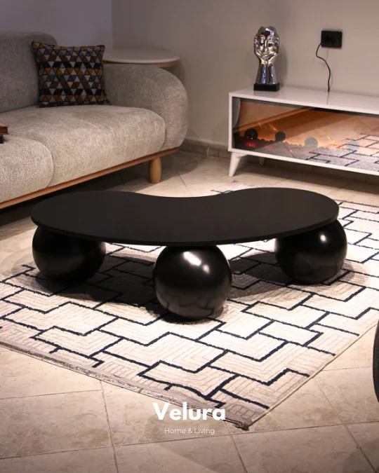 Küre Orta Sehpa - Siyah Top - Fasulye - Siyah Mdf