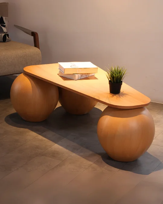 Küre Orta Sehpa - 41cm Meşe Top - Üçgen - Ceviz Mdf