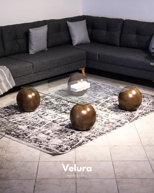 Küre Orta Sehpa - Amerikan Ceviz Top - Kare- Şeffaf Cam 