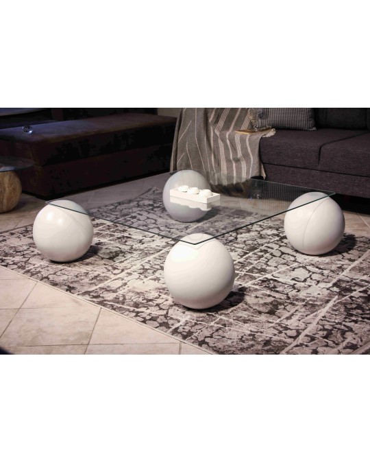 Küre Orta Sehpa - Beyaz Top - Kare- Şeffaf Cam 