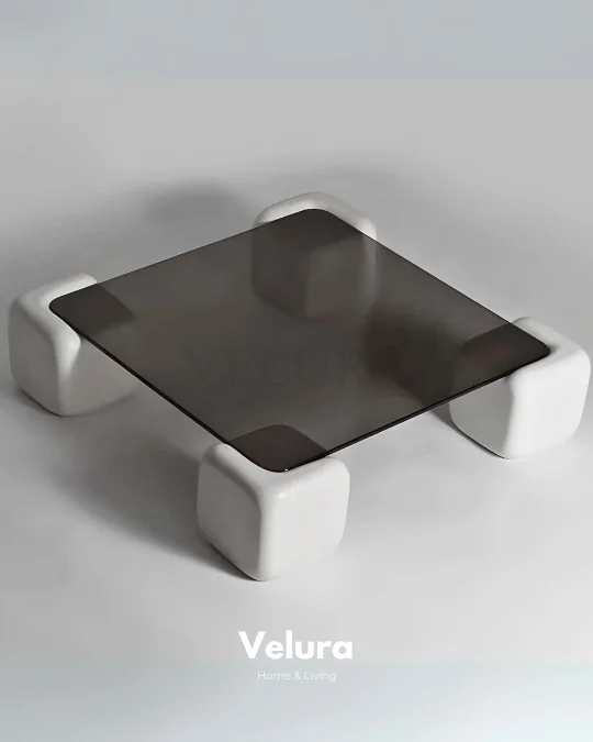 Küre Orta Sehpa - 4 Zar (Beyaz) - Kare - Füme Cam