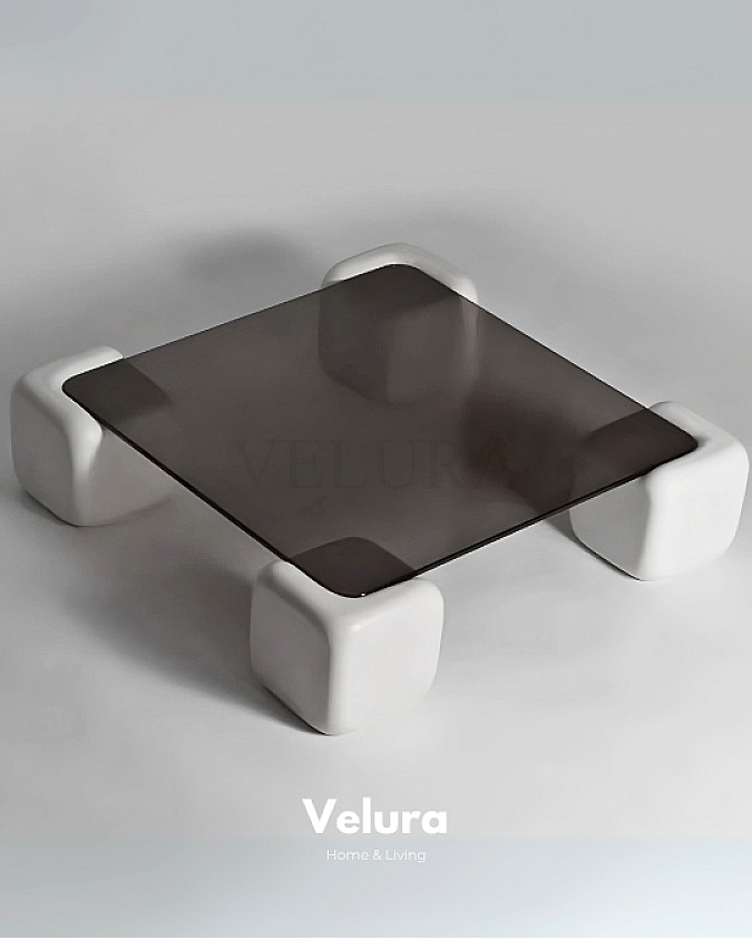 Küre Orta Sehpa - 4 Zar (Beyaz) - Kare - Füme Cam