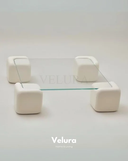 Küre Orta Sehpa - 4 Zar (Beyaz) - Kare - Şeffaf Cam