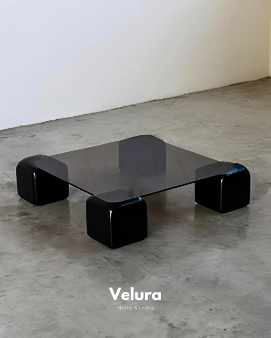 Küre Orta Sehpa - 4 Zar (Siyah) - Kare - Füme Cam