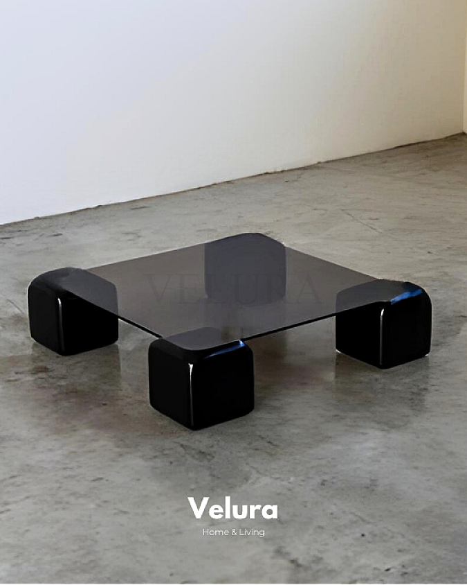 Küre Orta Sehpa - 4 Zar (Siyah) - Kare - Füme Cam