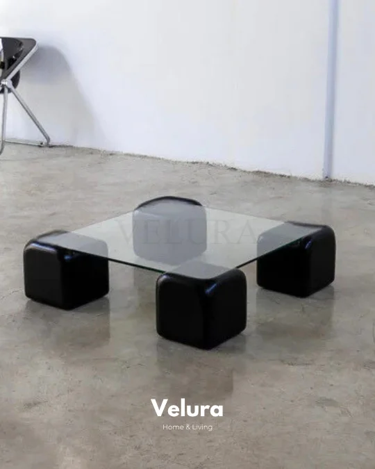 Küre Orta Sehpa - 4 Zar (Siyah) - Kare - Şeffaf Cam