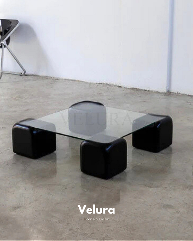 Küre Orta Sehpa - 4 Zar (Siyah) - Kare - Şeffaf Cam