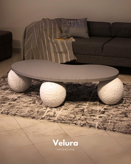 Desenli Beyaz Sehpa - Antrasit Fasülye Mdf