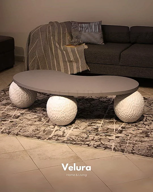 Desenli Beyaz Sehpa - Antrasit Fasülye Mdf