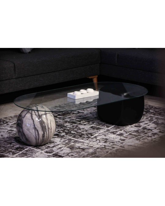 Küre Orta Sehpa - 1 Diana Top & 1 Siyah Zar - Oval - Şeffaf Cam