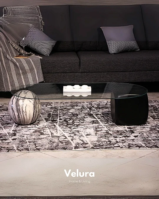 Küre Orta Sehpa - 1 Diana Top & 1 Siyah Zar - Oval - Şeffaf Cam