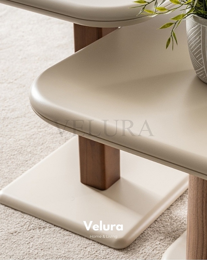 Ceviz Ayaklı Krem Üst Tablalı Orta Sehpa