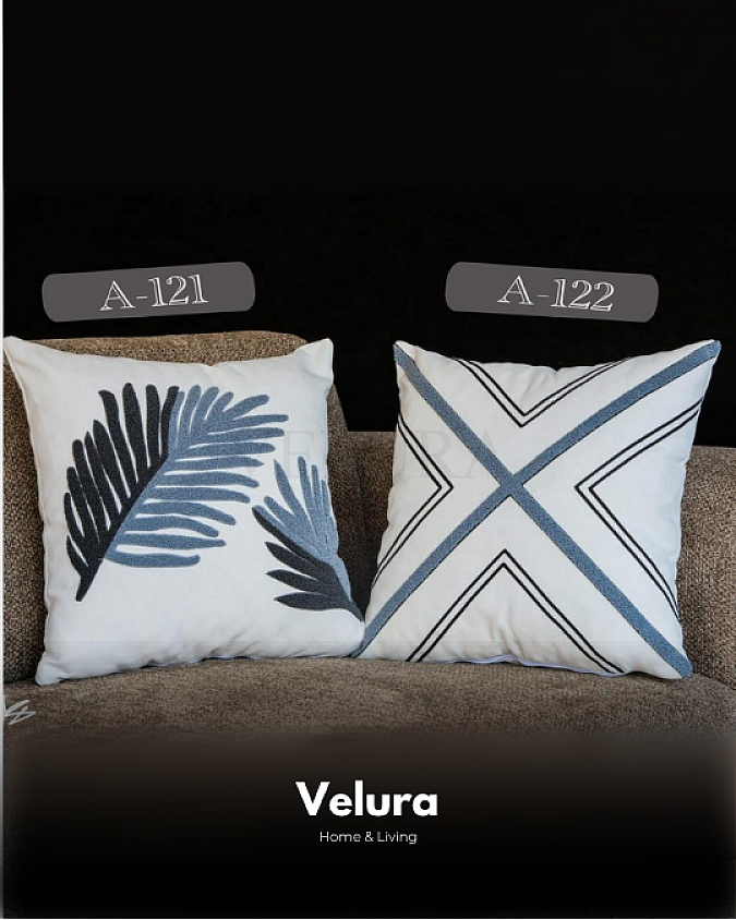 Keten Kumaş ve Nakış İşlemeli Desenli Kırlent - A121-122