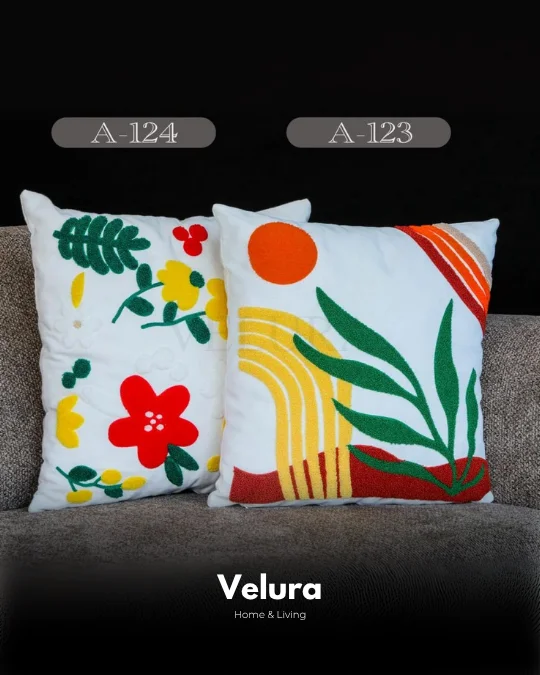 Keten Kumaş ve Nakış İşlemeli Desenli Kırlent - A123-124