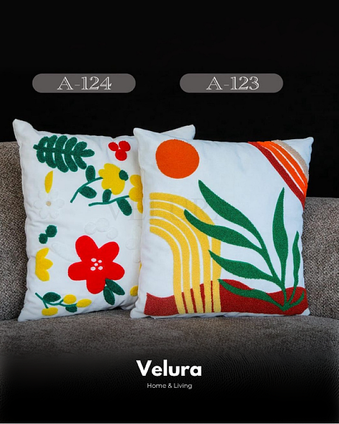 Keten Kumaş ve Nakış İşlemeli Desenli Kırlent - A123-124