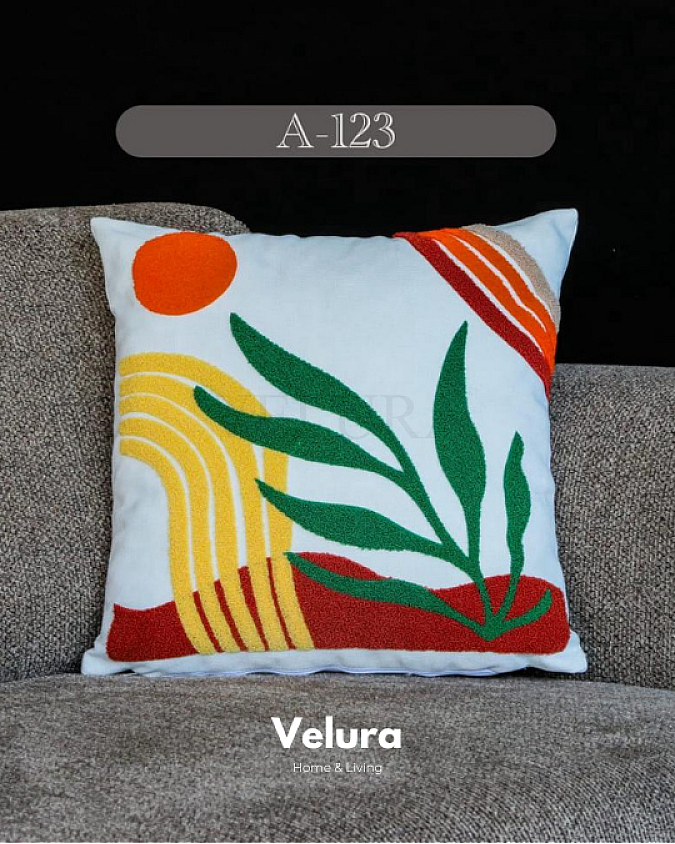 Keten Kumaş ve Nakış İşlemeli Desenli Kırlent - A123