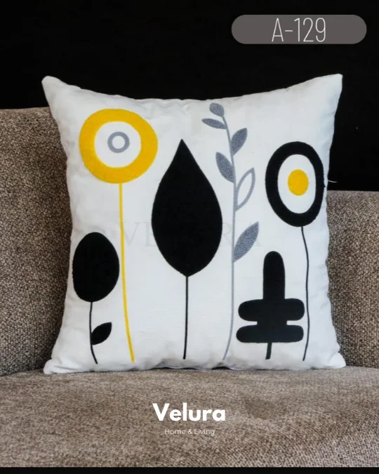 Keten Kumaş ve Nakış İşlemeli Desenli Kırlent - A129