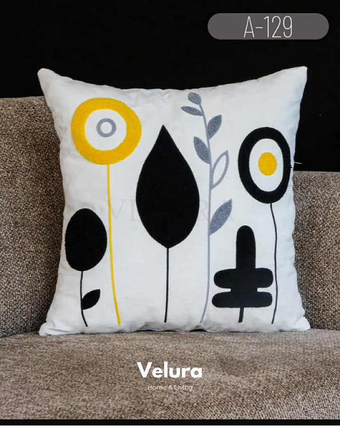 Keten Kumaş ve Nakış İşlemeli Desenli Kırlent - A129