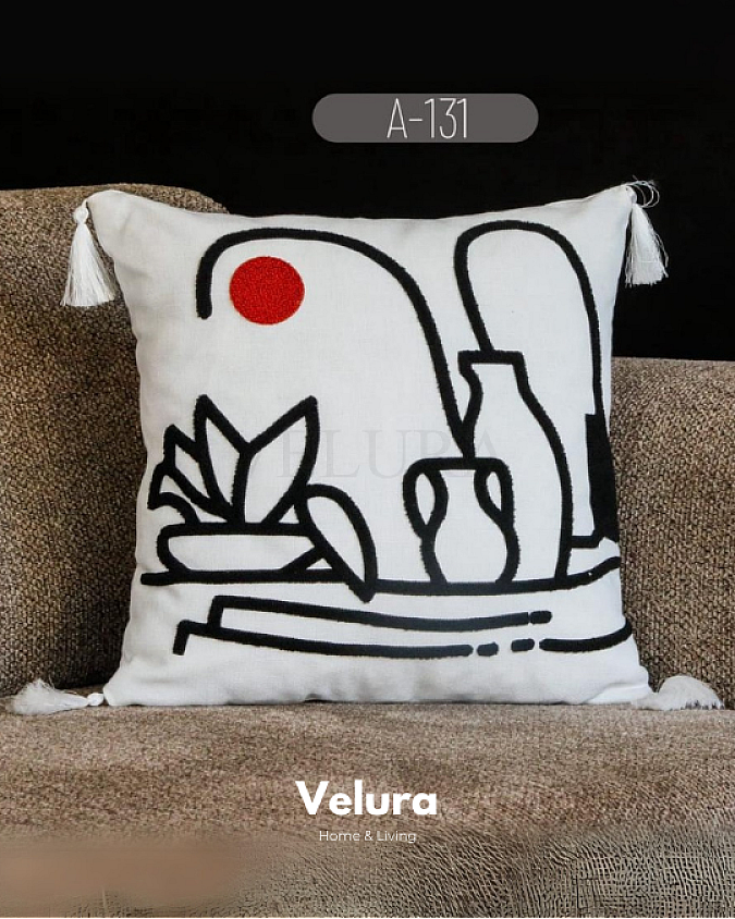 Keten Kumaş ve Nakış İşlemeli Desenli Kırlent - A131