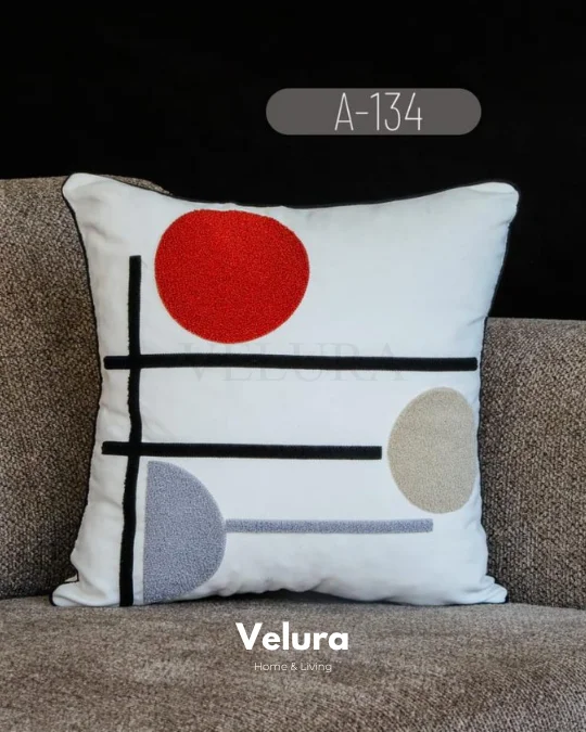 Keten Kumaş ve Nakış İşlemeli Desenli Kırlent - A134