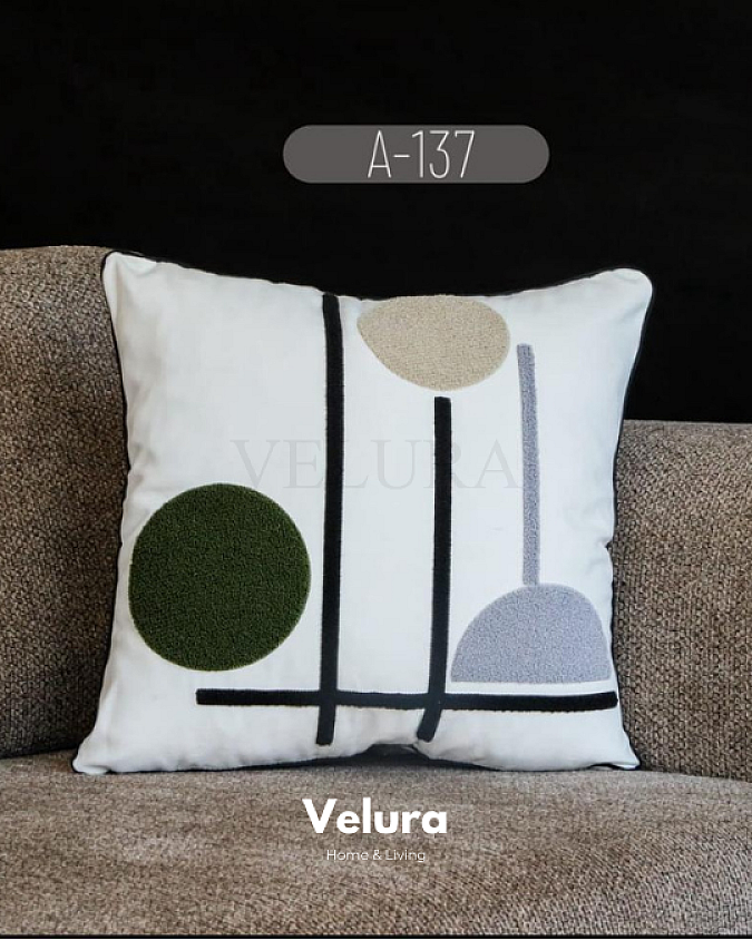 Keten Kumaş ve Nakış İşlemeli Desenli Kırlent - A137