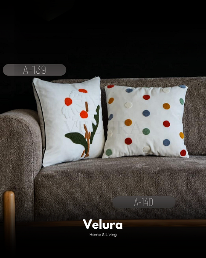 Keten Kumaş ve Nakış İşlemeli Desenli Kırlent - A139-140