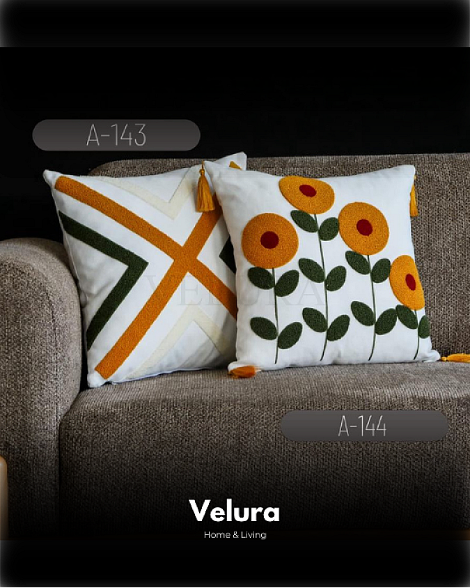 Keten Kumaş ve Nakış İşlemeli Desenli Kırlent - A143-144