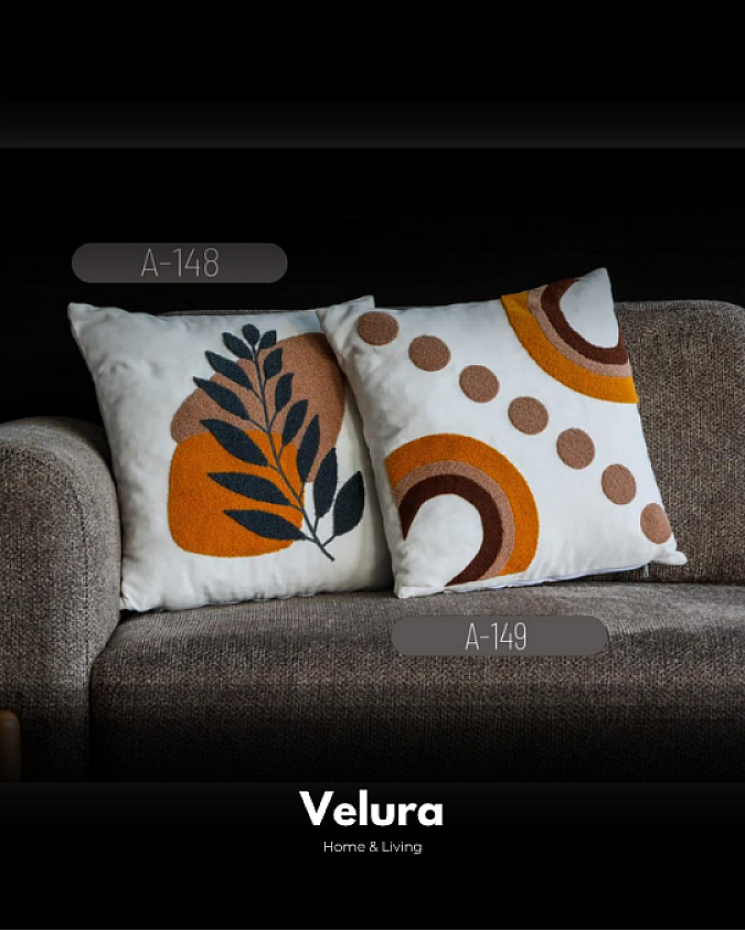 Keten Kumaş ve Nakış İşlemeli Desenli Kırlent - A148-149