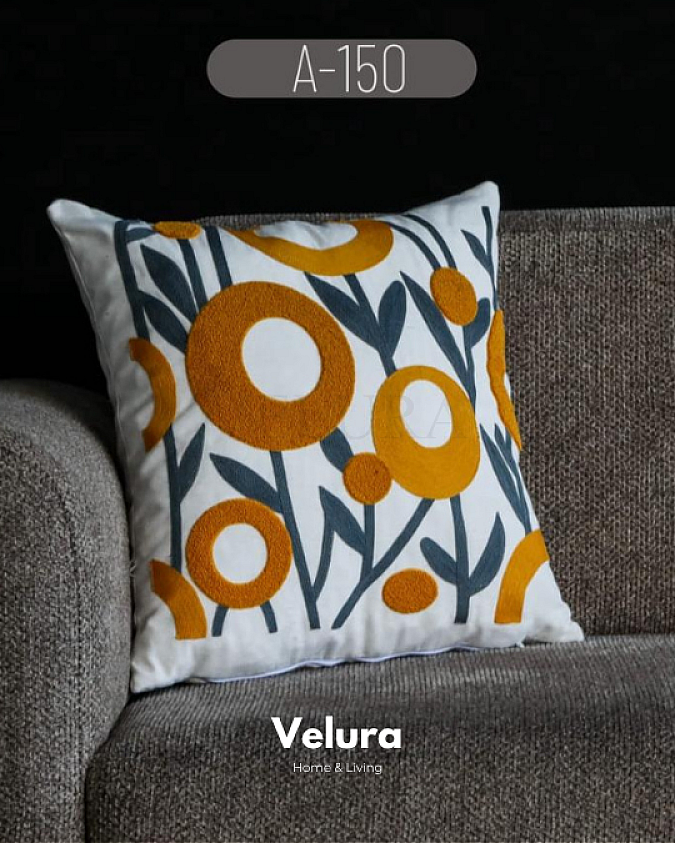 Keten Kumaş ve Nakış İşlemeli Desenli Kırlent - A150