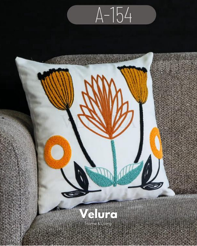 Keten Kumaş ve Nakış İşlemeli Desenli Kırlent - A154