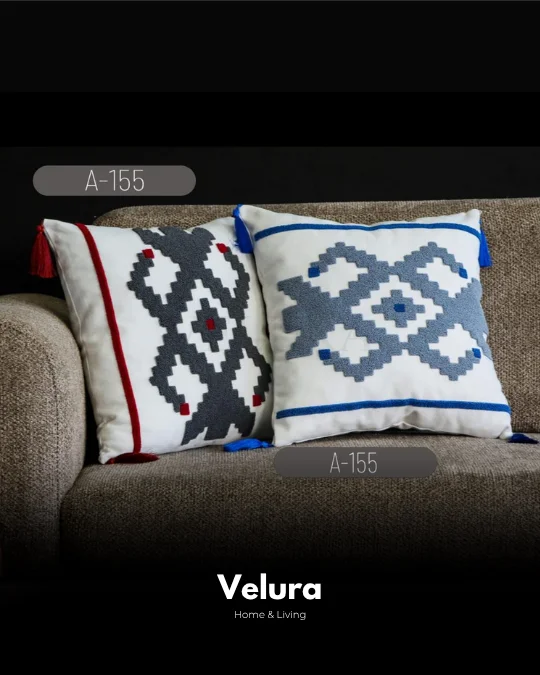 Keten Kumaş ve Nakış İşlemeli Desenli Kırlent - A155