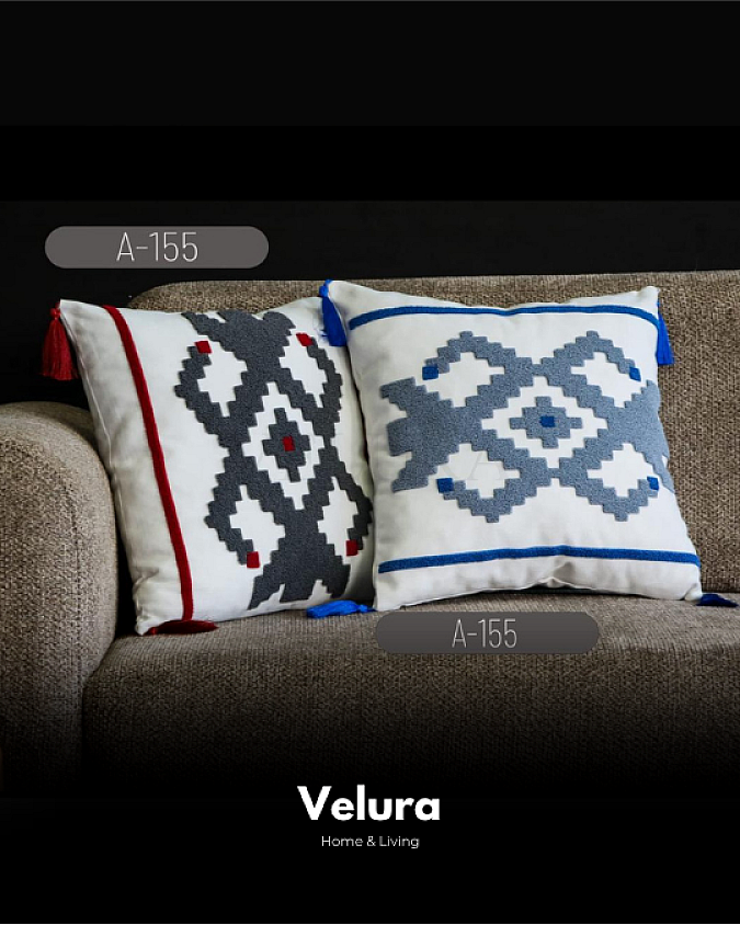 Keten Kumaş ve Nakış İşlemeli Desenli Kırlent - A155