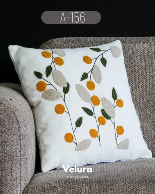 Keten Kumaş ve Nakış İşlemeli Desenli Kırlent - A156