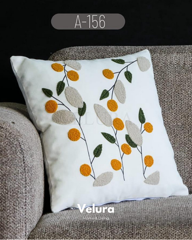 Keten Kumaş ve Nakış İşlemeli Desenli Kırlent - A156