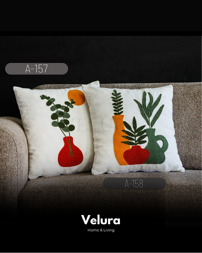 Keten Kumaş ve Nakış İşlemeli Desenli Kırlent - A157-158