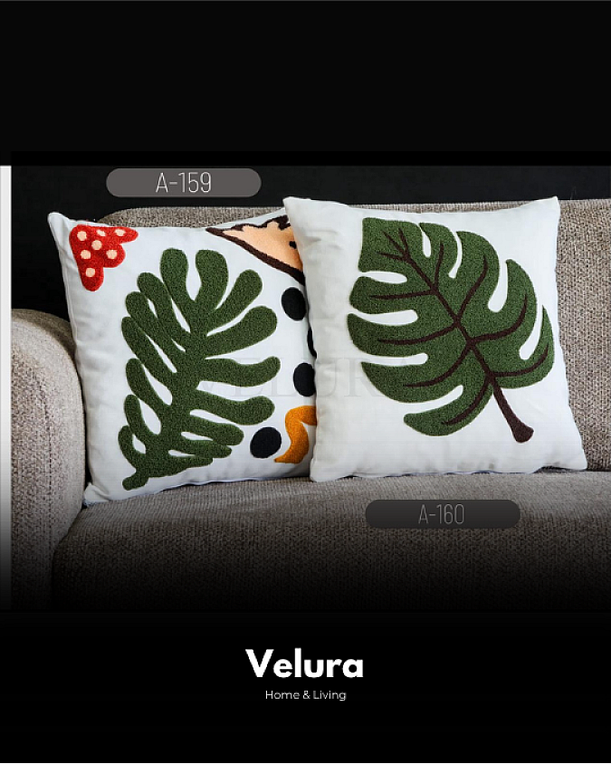 Keten Kumaş ve Nakış İşlemeli Desenli Kırlent - A159-160