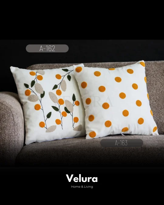 Keten Kumaş ve Nakış İşlemeli Desenli Kırlent - A162-163