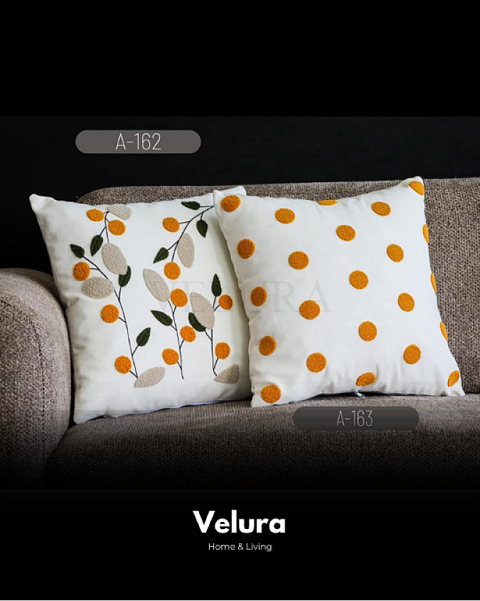 Keten Kumaş ve Nakış İşlemeli Desenli Kırlent - A162-163