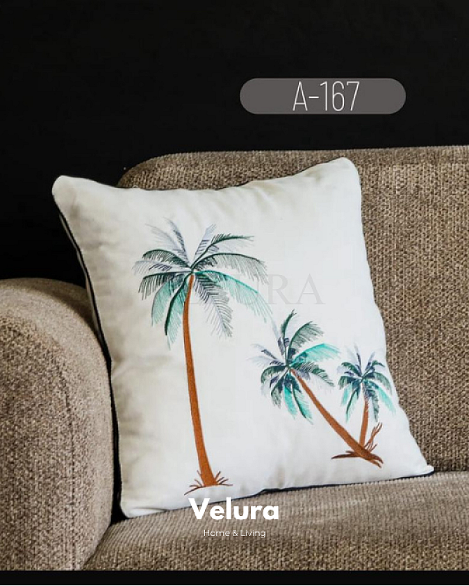 Keten Kumaş ve Nakış İşlemeli Desenli Kırlent - A167