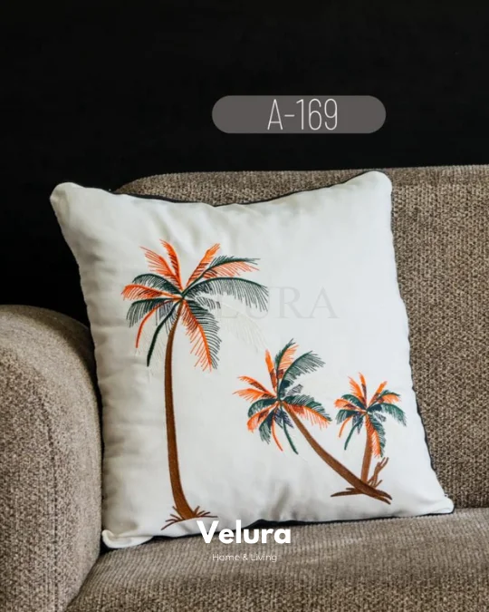 Keten Kumaş ve Nakış İşlemeli Desenli Kırlent - A169