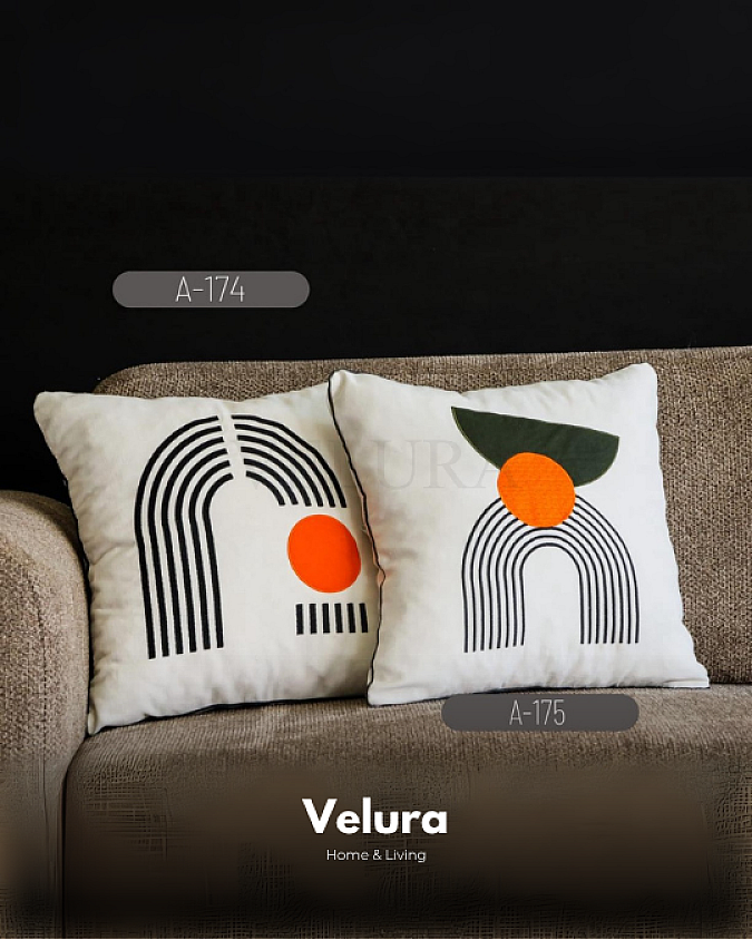 Keten Kumaş ve Nakış İşlemeli Desenli Kırlent - A174-175