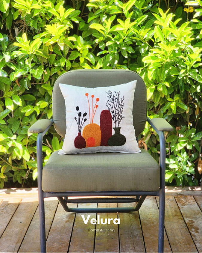 Keten Kumaş ve Nakış İşlemeli Desenli Kırlent - A16