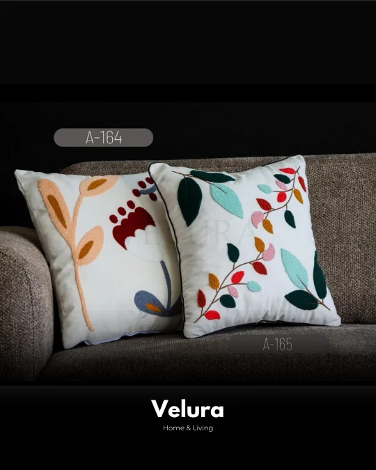 Keten Kumaş ve Nakış İşlemeli Desenli Kırlent - A164-165