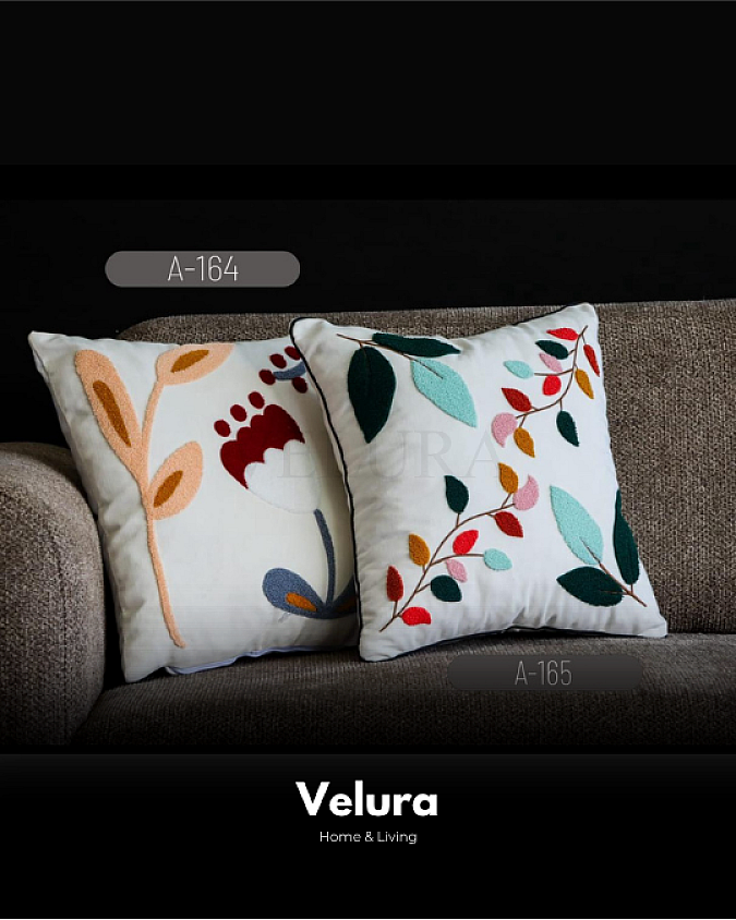 Keten Kumaş ve Nakış İşlemeli Desenli Kırlent - A164-165