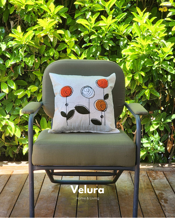 Keten Kumaş ve Nakış İşlemeli Desenli Kırlent - A2