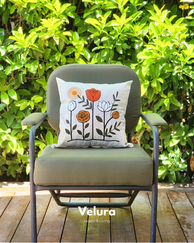 Keten Kumaş ve Nakış İşlemeli Desenli Kırlent - A4