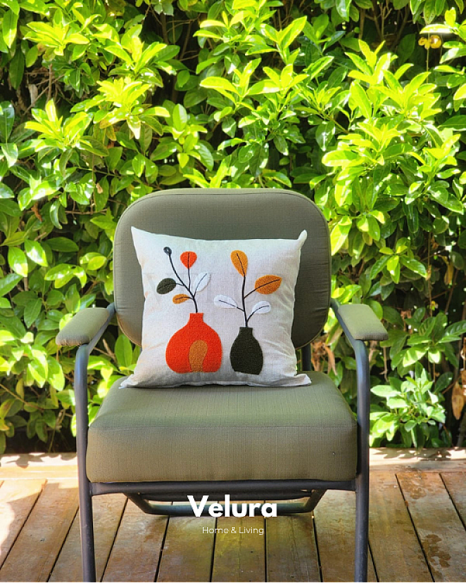 Keten Kumaş ve Nakış İşlemeli Desenli Kırlent - A7