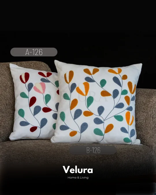 Keten Kumaş ve Nakış İşlemeli Desenli Kırlent - AB126