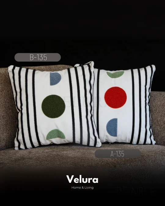 Keten Kumaş ve Nakış İşlemeli Desenli Kırlent - AB135