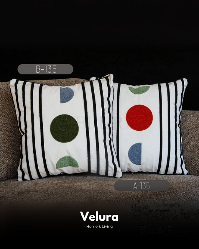 Keten Kumaş ve Nakış İşlemeli Desenli Kırlent - AB135